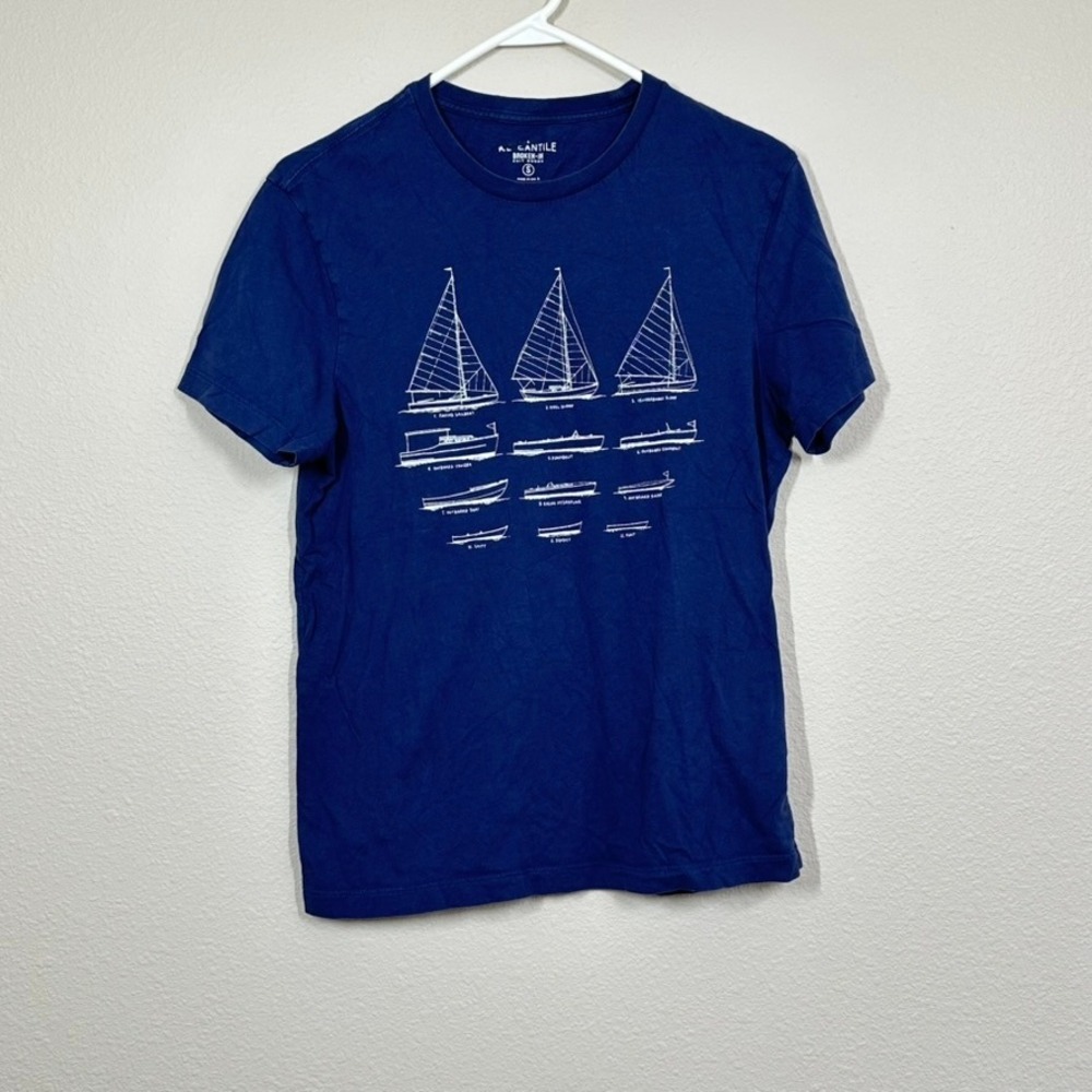 J. Crew Mercantile Size Small Sailboat Graphic T-Shirt Navy Blue 100% Cotton